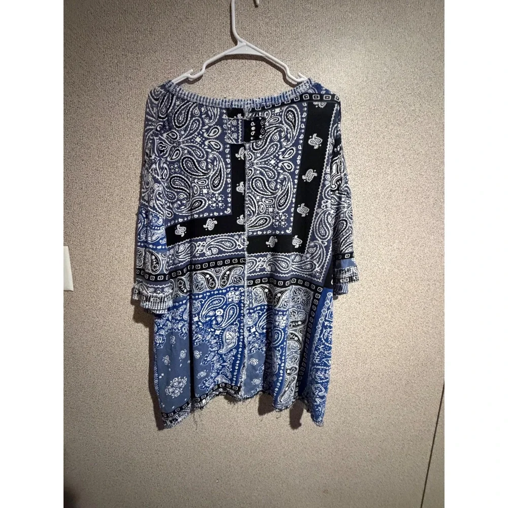 We The Free Free People Blue Bandana Paisley Print Oversized Cotton Top Medium